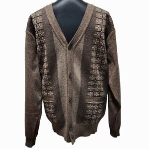 VTG Men's Platinum Mode Quality V-neck Button Tweed Cardigan Sweater (L)